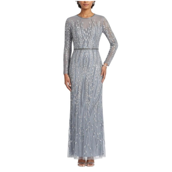 Mac Duggal Dresses & Skirts - Mac Duggal 5461 Sequined Long Sleeve Column Evening Gown Silver Size 10 Dress